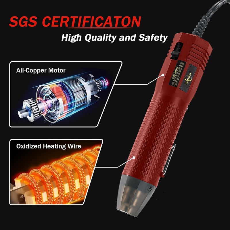 CUBEWAY Mini Heat Gun 350W, 2-Temp Settings 392°F & 662°F,Fast Heat Hot Air Gun Tool with 2 Reflector Nozzle and and 6.56Ft Long Cable for Crafting, Vinyl Wrap and Shrink Tubing - Image 3